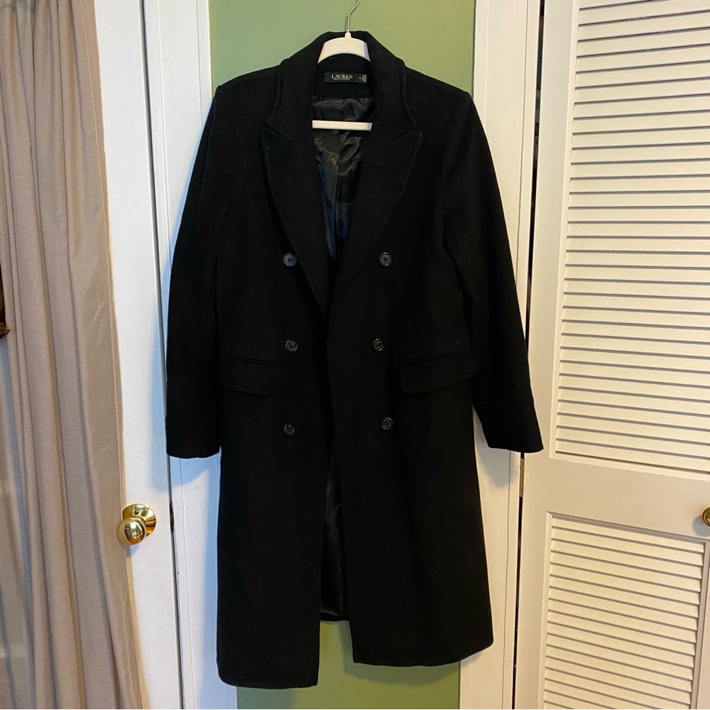Lauren Ralph Lauren Black Double-Breasted Wool-Blend Coat - Picture 5 of 12